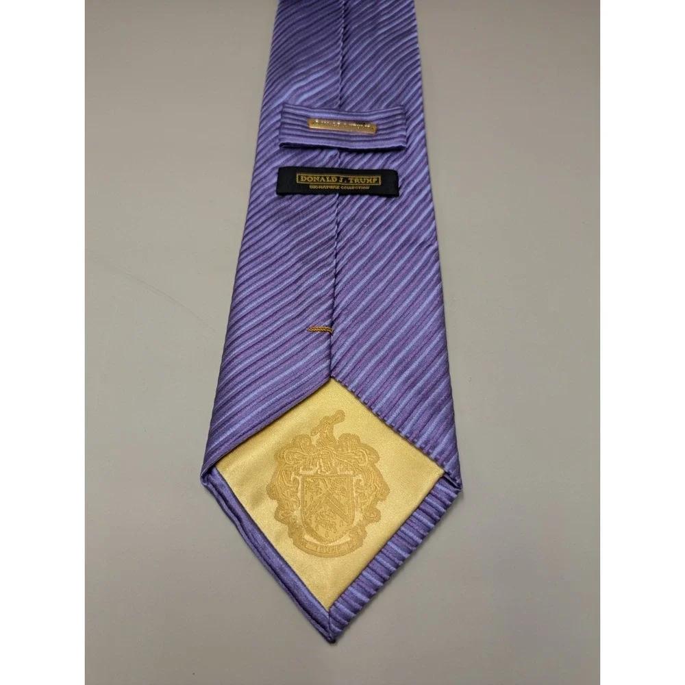 Donald J Trump Signature Collection Purple Striped Silk Tie Gold Logo Men's